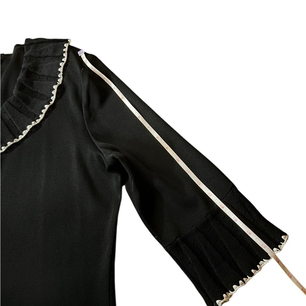 MING WANG BEAUTIFUL BLACK OPEN CARDIGAN WITH CREAM EMBROIDERED TRIM SIZE LARGE - Picture 9 of 9